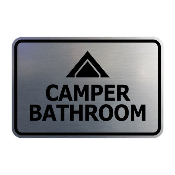 Signs ByLITA Classic Framed Camper Bathroom Sign (Brushed Silver) - Small