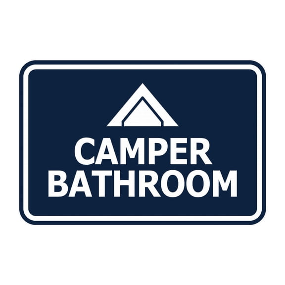 Signs ByLITA Classic Framed Camper Bathroom Sign (Navy Blue / White) - Small