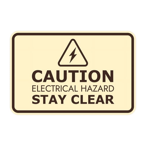 Signs ByLITA Classic Framed Caution: Electrical Hazard - Stay Clear Door or Wall Sign Easy Installation | Health And Safety | Building And Warning Sign (Ivory/Dark Brown) - Small