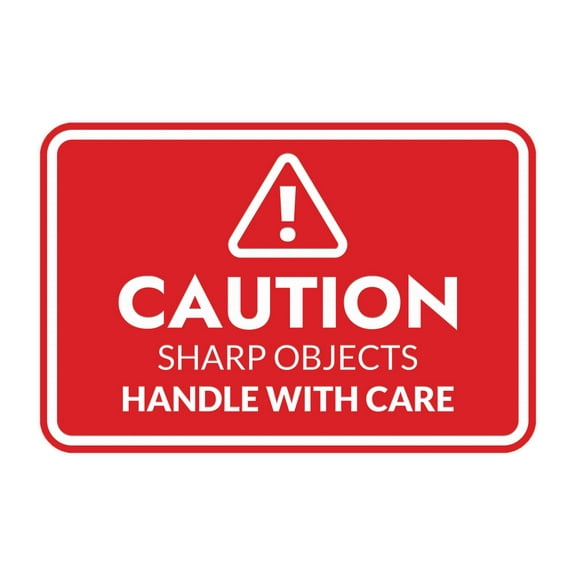 Signs ByLITA Classic Framed Caution: Sharp Objects - Handle with Care Door or Wall Sign Easy Installation | Health And Safety | Building And Warning Sign (Red) - Large