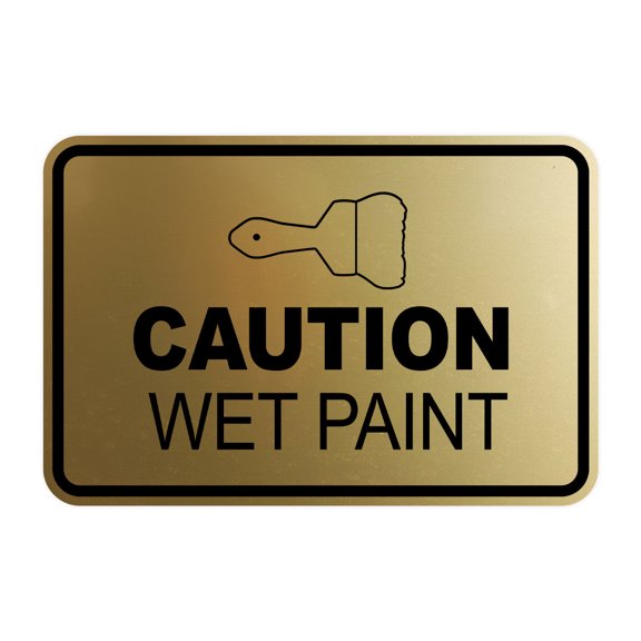 Signs ByLITA Classic Framed Caution Wet Paint Durable ABS Plastic | Laser Engraved | Easy Installation | Elegant Design Sign (Brushed Gold) - Small
