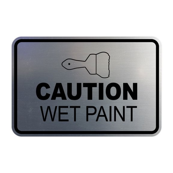 Signs ByLITA Classic Framed Caution Wet Paint Durable ABS Plastic | Laser Engraved | Easy Installation | Elegant Design Sign (Brushed Silver) - Small