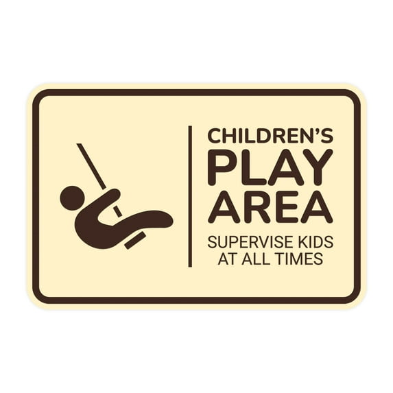 Signs ByLITA Classic Framed Children's Play Area - Supervise Kids at All Times Sign (Ivory/Dark Brown) - Medium