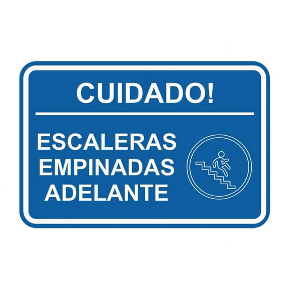 Signs ByLITA Classic Framed Cuidado Escaleras Empinadas Adelante Door or Wall Sign Easy Installation | Health And Safety | Building And Hospitality Sign (Blue) - Small