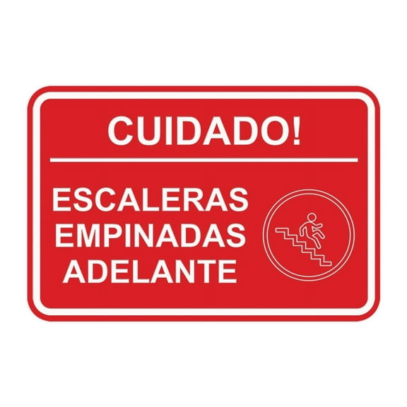 Signs ByLITA Classic Framed Cuidado Escaleras Empinadas Adelante Door or Wall Sign Easy Installation | Health And Safety | Building And Hospitality Sign (Red) - Large