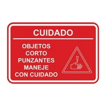 Signs ByLITA Classic Framed Cuidado Objetos Corto Punzantes Maneje con cuidado Door or Wall Sign Easy Installation | Health And Safety | Building And Hospitality Sign (Red) - Large