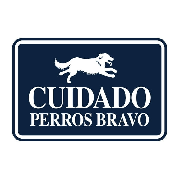 Signs ByLITA Classic Framed Cuidado Perros Bravos Graphic Spanish Security Sign (Navy Blue / White) - Large