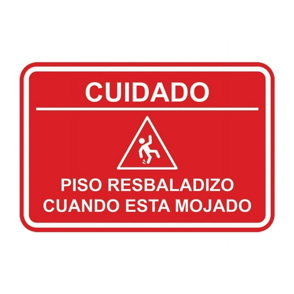 Signs ByLITA Classic Framed Cuidado: Piso Resbaladizo cuando esta mojado Door or Wall Sign Easy Installation | Health And Safety | Building And Hospitality Sign (Red) - Small