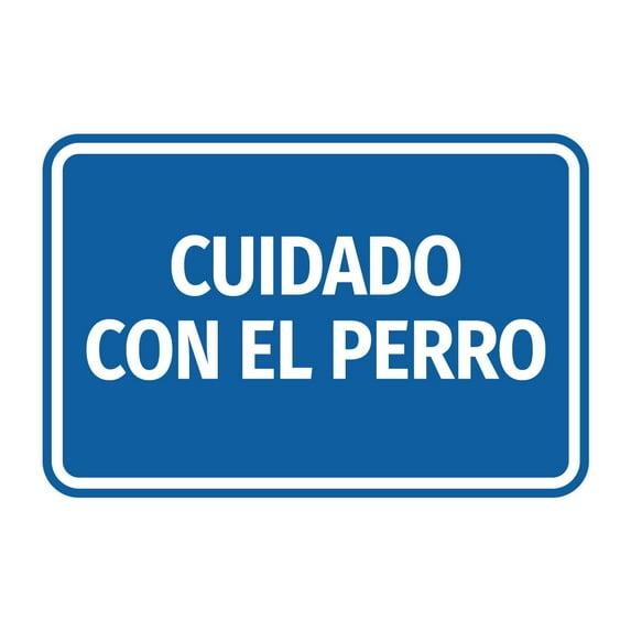 Signs ByLITA Classic Framed Cuidado con El Perro vector Durable ABS Plastic | Laser Engraved | Easy Installation | Elegant Design Sign (Blue) - Small
