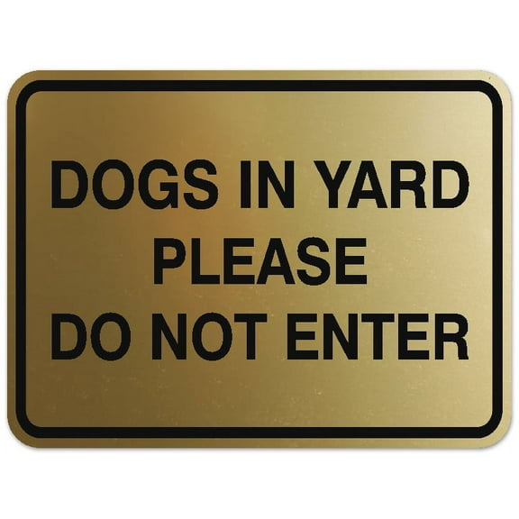 Signs ByLITA Classic Framed DOGS IN YARD PLEASE DO NOT ENTER Door or Wall Sign Durable ABS Plastic | Laser Engraved | Easy Installation | Elegant Design (Brushed Gold) - Small