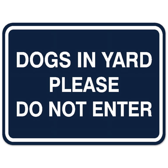 Signs ByLITA Classic Framed DOGS IN YARD PLEASE DO NOT ENTER Door or Wall Sign Durable ABS Plastic | Laser Engraved | Easy Installation | Elegant Design (Navy Blue / White) - Small