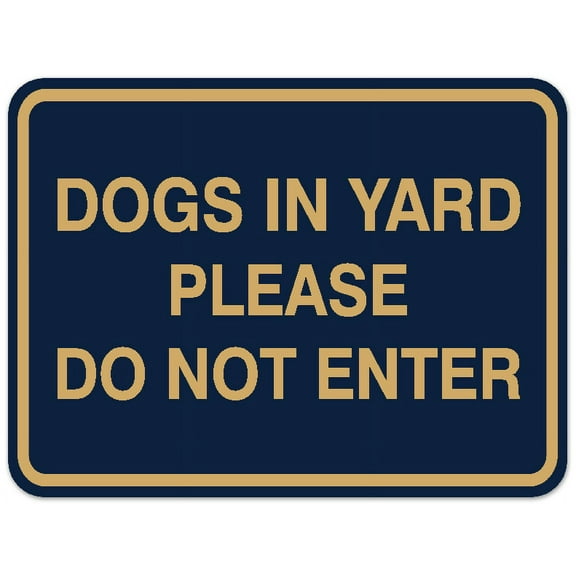 Signs ByLITA Classic Framed DOGS IN YARD PLEASE DO NOT ENTER Door or Wall Sign Durable ABS Plastic | Laser Engraved | Easy Installation | Elegant Design (Navy Blue/Gold) - Large