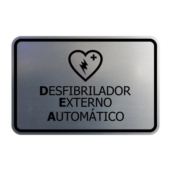 Signs ByLITA Classic Framed Desfibrilador Externo Automatico Door or Wall Sign (Brushed Silver) - Small