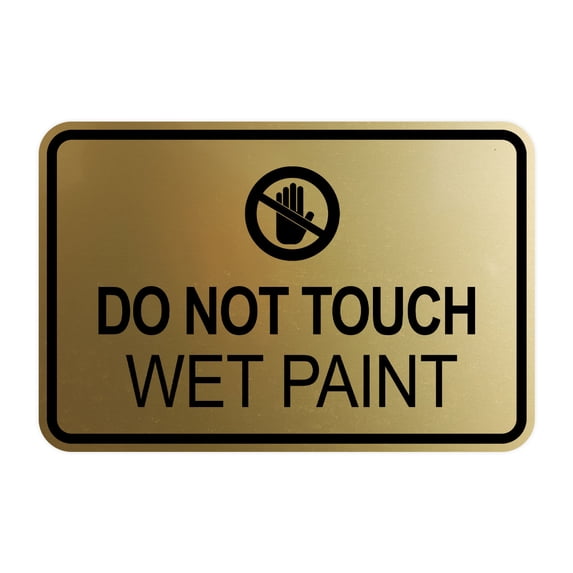 Signs ByLITA Classic Framed Do Not Touch, Wet Paint Durable ABS Plastic | Laser Engraved | Easy Installation | Elegant Design Sign (Brushed Gold) - Large