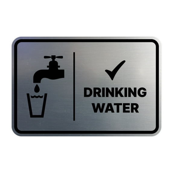 Signs ByLITA Classic Framed Drinking Water Sign (Brushed Silver) - Medium