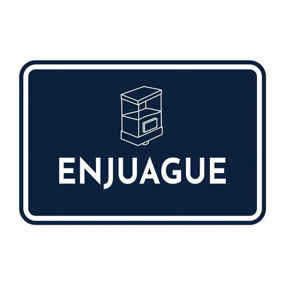 Signs ByLITA Classic Framed Enjuague Door or Wall Sign Durable ABS Plastic | Laser Engraved | Easy Installation | Elegant Design Sign (Navy Blue / White) - Large