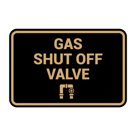 Signs ByLITA Classic Framed, Gas Shut Off Valve Sign (Black /Gold) - Small
