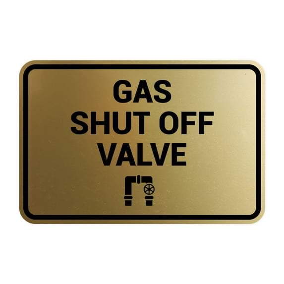 Signs ByLITA Classic Framed, Gas Shut Off Valve Sign (Brushed Gold) - Medium