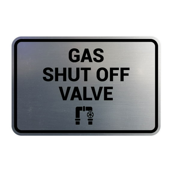 Signs ByLITA Classic Framed, Gas Shut Off Valve Sign (Brushed Silver) - Medium