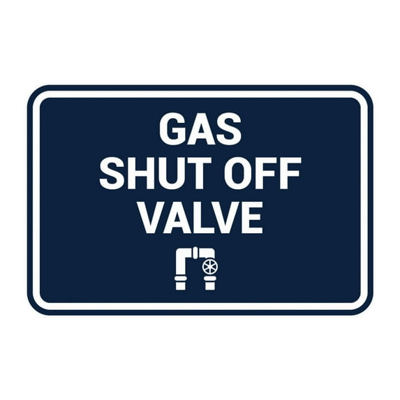 Signs ByLITA Classic Framed, Gas Shut Off Valve Sign (Navy Blue / White) - Medium