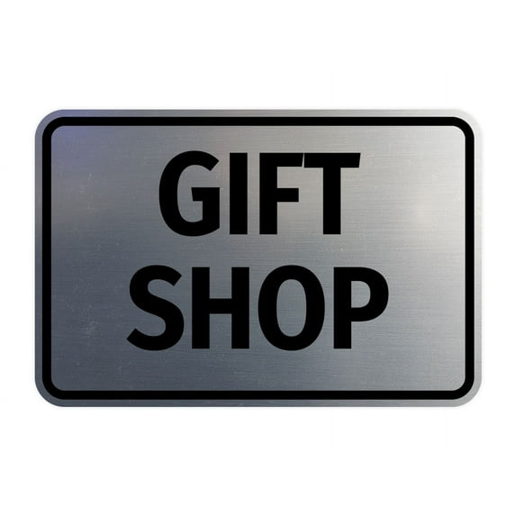 Signs ByLITA Classic Framed Gift Shop Door or Wall Sign Easy Installation | Office And Shop Decor | Bars And Restaurants Sign (Brushed Silver) - Large