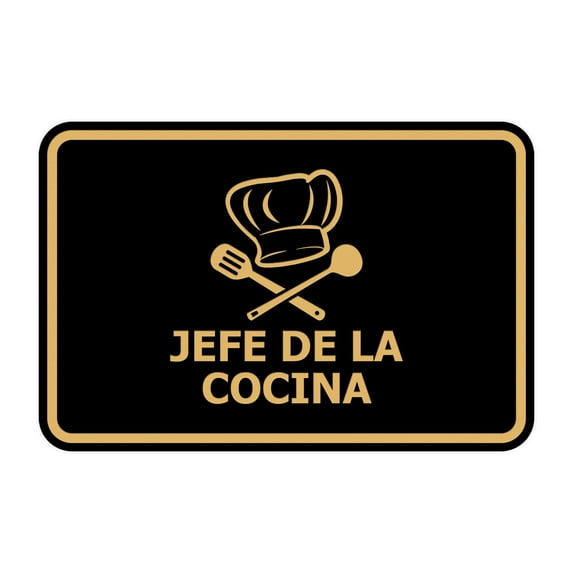 Signs ByLITA Classic Framed Jefe de la Cocina Door or Wall Sign (Black Gold) - Large