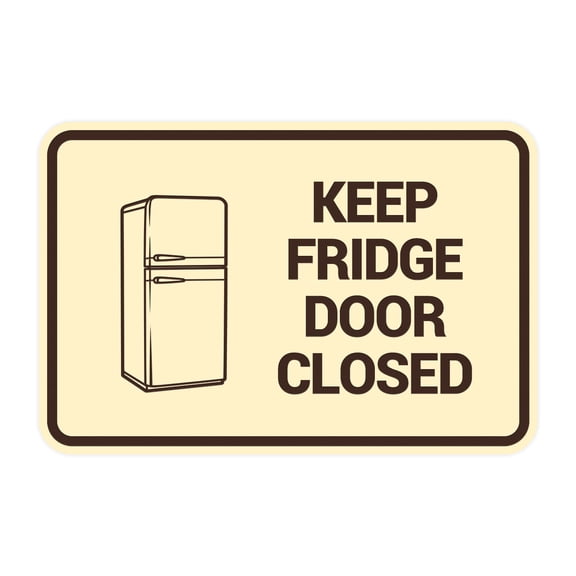 Signs ByLITA Classic Framed, Keep fridge door closed Sign (Ivory/Dark Brown) - Small