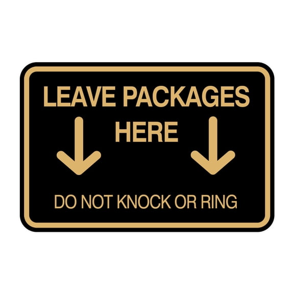 Signs ByLITA Classic Framed Leave Packages Here Do not Knock or Ring Entrance Sign (Black Gold) - Large