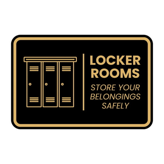 Signs ByLITA Classic Framed Locker Rooms Store Your Belongings Safely Sign (Black Gold) - Medium
