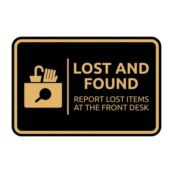 Signs ByLITA Classic Framed Lost and Found Report Lost Items at the Front Desk Sign (Black Gold) - Medium