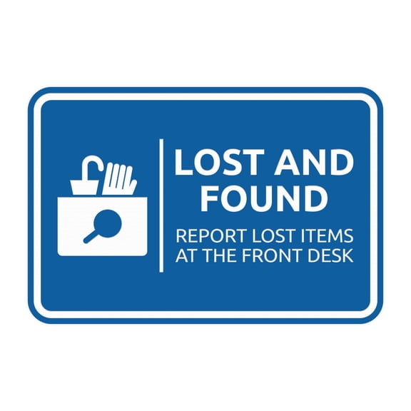 Signs ByLITA Classic Framed Lost and Found Report Lost Items at the Front Desk Sign (Blue) - Medium