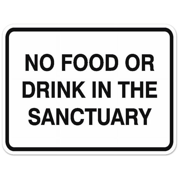 Signs ByLITA Classic Framed NO FOOD OR DRINK IN THE SANCTUARY Door or Wall Sign Durable ABS Plastic | Laser Engraved | Easy Installation | Elegant Design (White) - Large