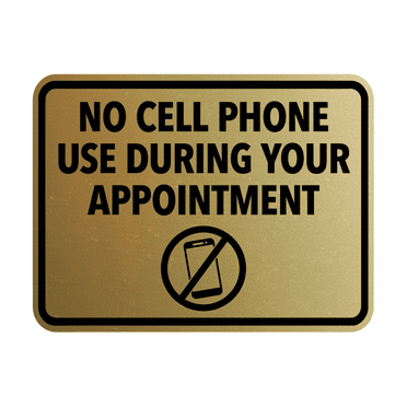 Signs ByLITA Classic Framed No Cell Phone Use During Your Appointment Wall or Door Sign | Easy Installation | Warning Business Signage (Brushed Gold) - Small
