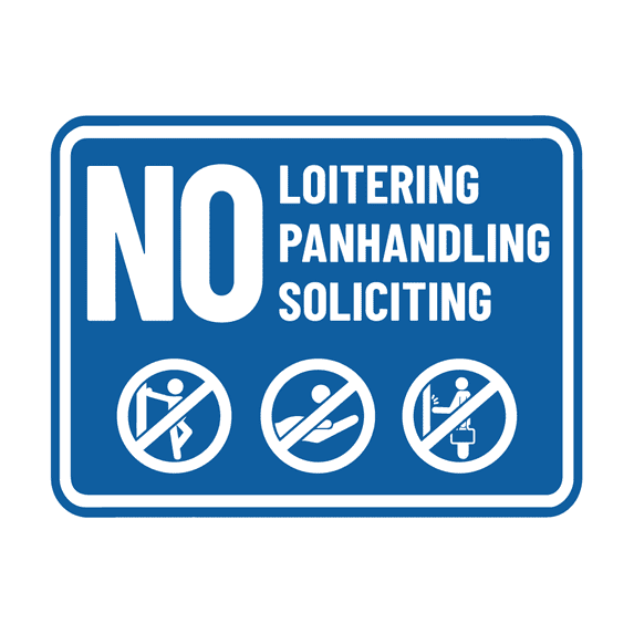 Signs ByLITA Classic Framed No Loitering No Panhandling No Soliciting Sign (Blue) - Small