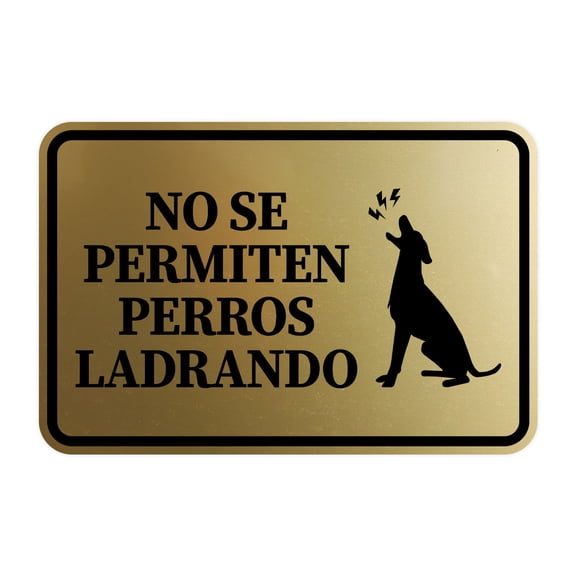 Signs ByLITA Classic Framed No Se Permiten Perros Ladrando Graphic Spanish Security Sign (Brushed Gold) - Large