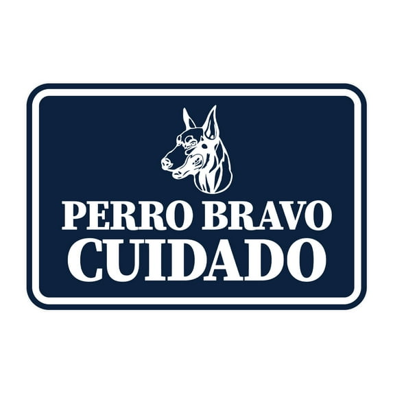Signs ByLITA Classic Framed Perro Bravo Cuidado Graphic Spanish Security Sign (Navy Blue / White) - Medium