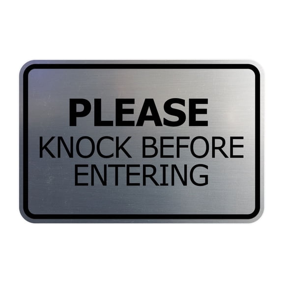 Signs ByLITA Classic Framed Please Knock Before Entering Sign (Brushed Silver) - Small