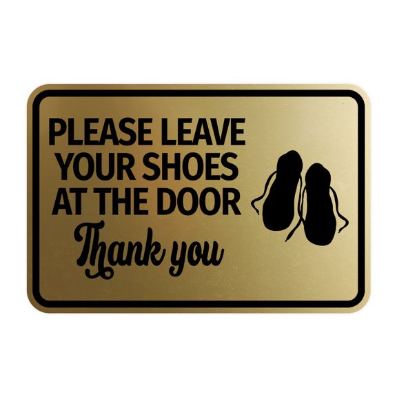 Signs ByLITA Classic Framed Please Leave Your Shoes At The Door Thank You Sign (Brushed Gold) - Small