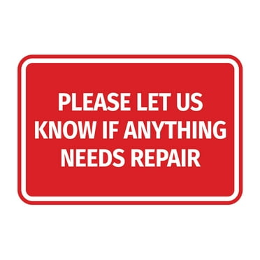 Signs ByLITA Classic Framed Please Let Us Know If Anything Needs Repair Door or Wall Sign | Eco-Friendly Home Sign (Red) - Large