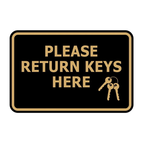 Signs ByLITA Classic Framed Please Return Keys Here Sign (Black /Gold) - Small