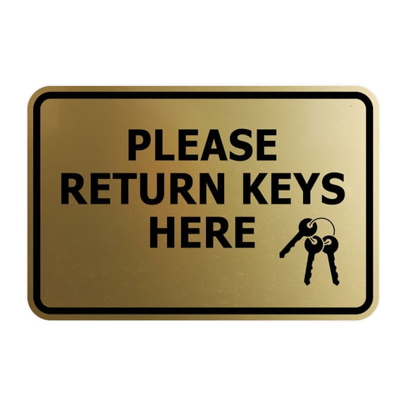 Signs ByLITA Classic Framed Please Return Keys Here Sign (Brushed Gold) - Small