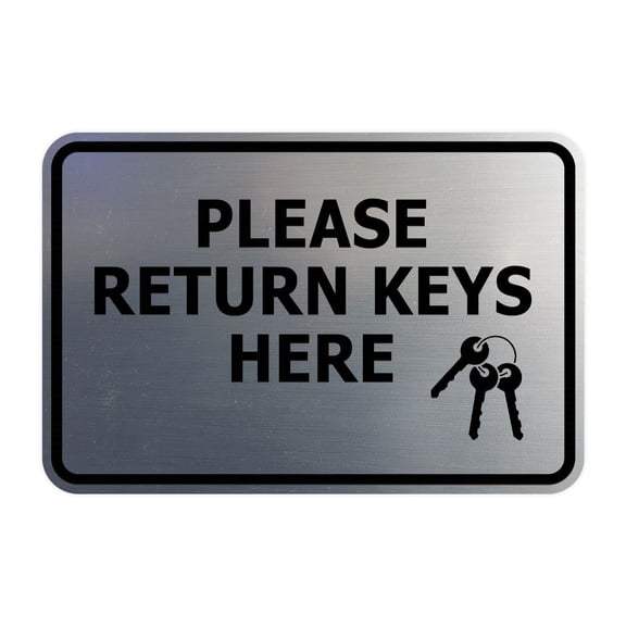 Signs ByLITA Classic Framed Please Return Keys Here Sign (Brushed Silver) - Small