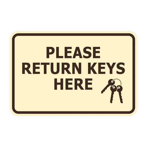 Signs ByLITA Classic Framed Please Return Keys Here Sign (Ivory/Dark Brown) - Small