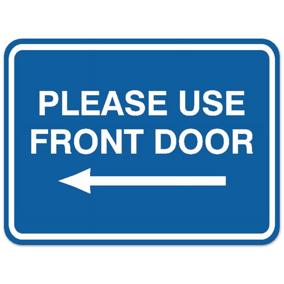Signs ByLITA Classic Framed Please Use Front Door Left Sign - Easy Installation | Durable Material (Blue) - Small