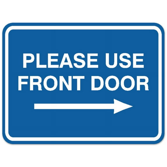 Signs ByLITA Classic Framed Please Use Front Door Right Sign - Easy Installation | Durable Material (Blue) - Small