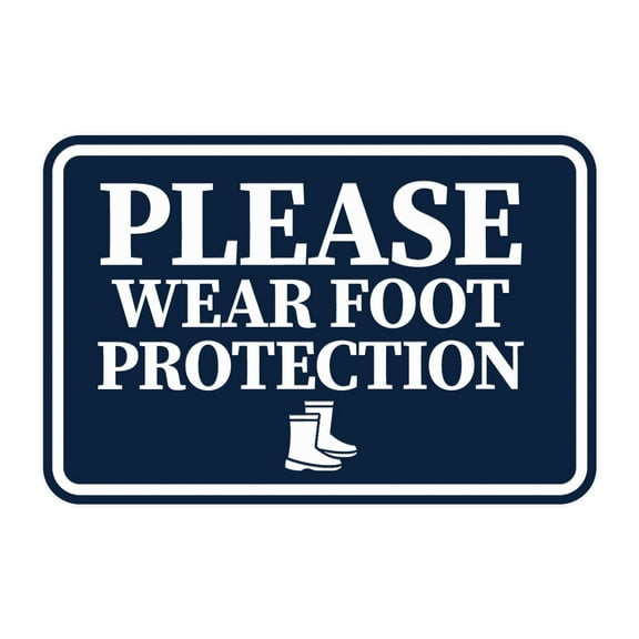 Signs ByLITA Classic Framed Please Wear Foot Protection Sign (Navy Blue / White) - Large