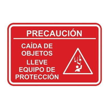 Signs ByLITA Classic Framed Precaución Caída de Objetos Lleve Equipo de protección Door or Wall Sign Easy Installation | Health And Safety | Building And Hospitality Sign (Red) - Large