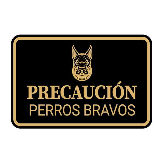 Signs ByLITA Classic Framed Precaución Perros Bravos Graphic Security Business Sign (Black Gold) - Large
