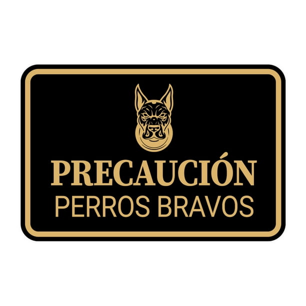 Signs ByLITA Classic Framed Precaución Perros Bravos Graphic Security Business Sign (Black Gold) - Medium