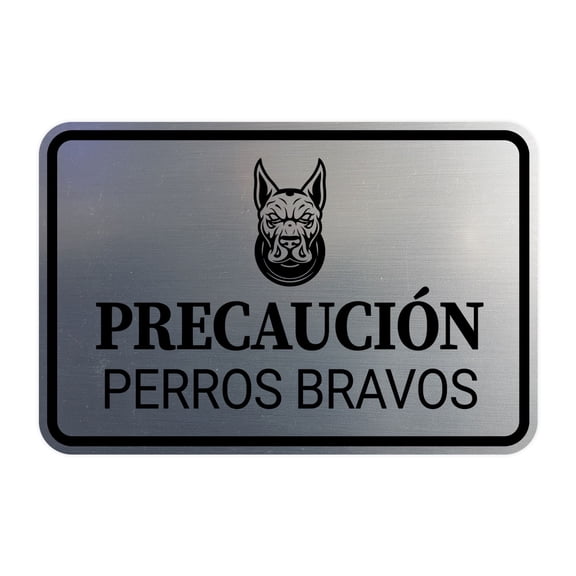 Signs ByLITA Classic Framed Precaución Perros Bravos Graphic Security Business Sign (Brushed Silver) - Small